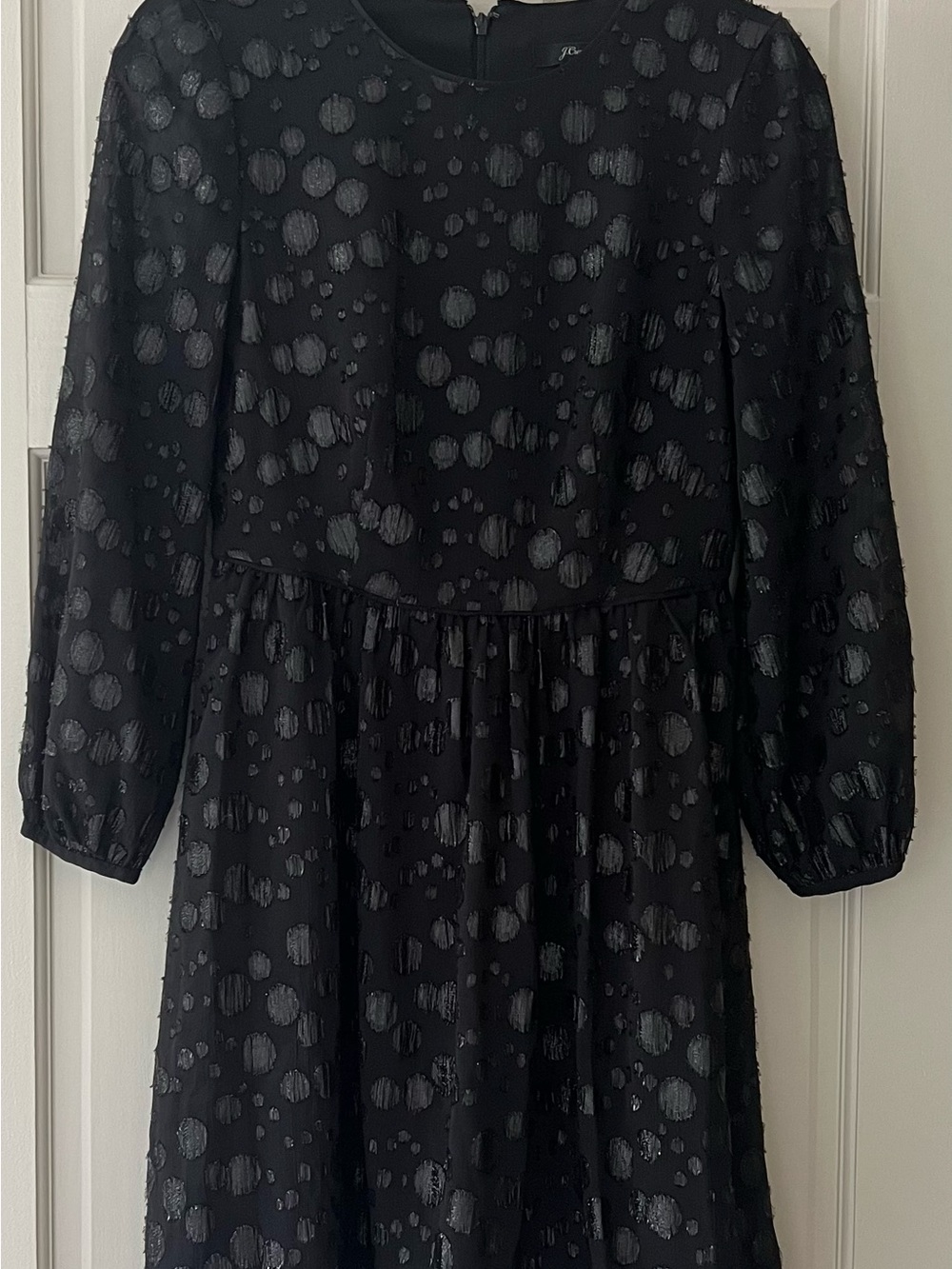 J. Crew Black Long-Sleeve Textured Polka Dot Dress